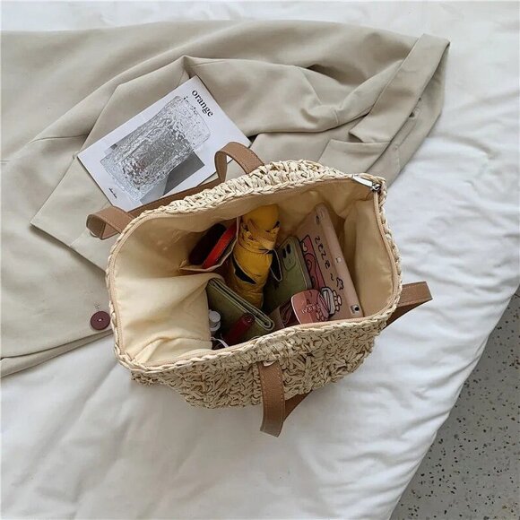 Sand and Sun Tote Summer Boho Vibes Tote Bag Purse, Light Beige - Picture 4 of 5